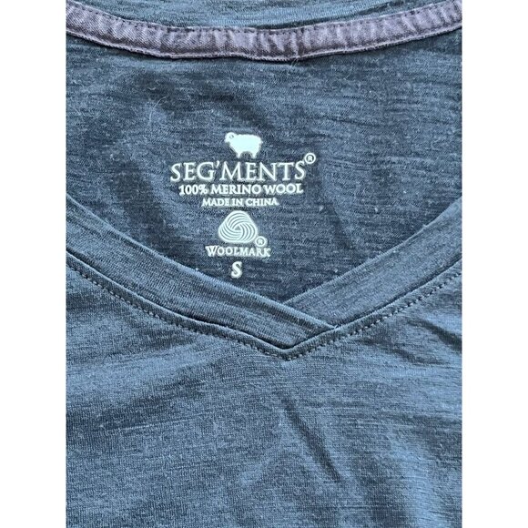 SEG"MENTS long sleeve 100% merino wool top v-neck black wash size Small A001314 - Picture 3 of 7